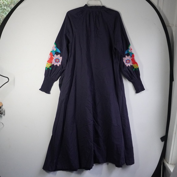 Boden Navy Blue Embroidered Floral Maxi Dress UK 12 US 8 NWT Beach Summer Kaftan - Picture 8 of 12